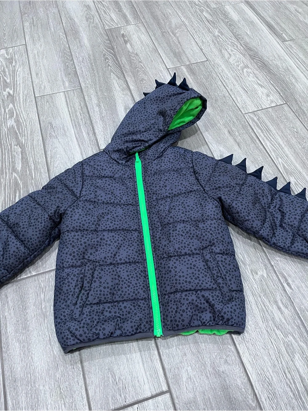 Carter's Navy Dino-Print Puffer Jacket with Green Trim